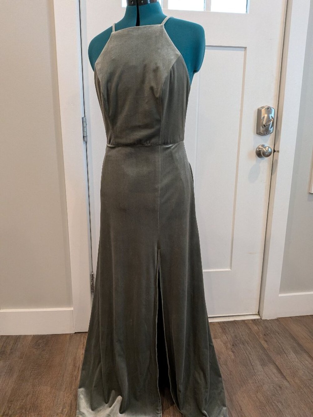 Lovely 6R Sage green halter bridesmaid dress H290 LB021
